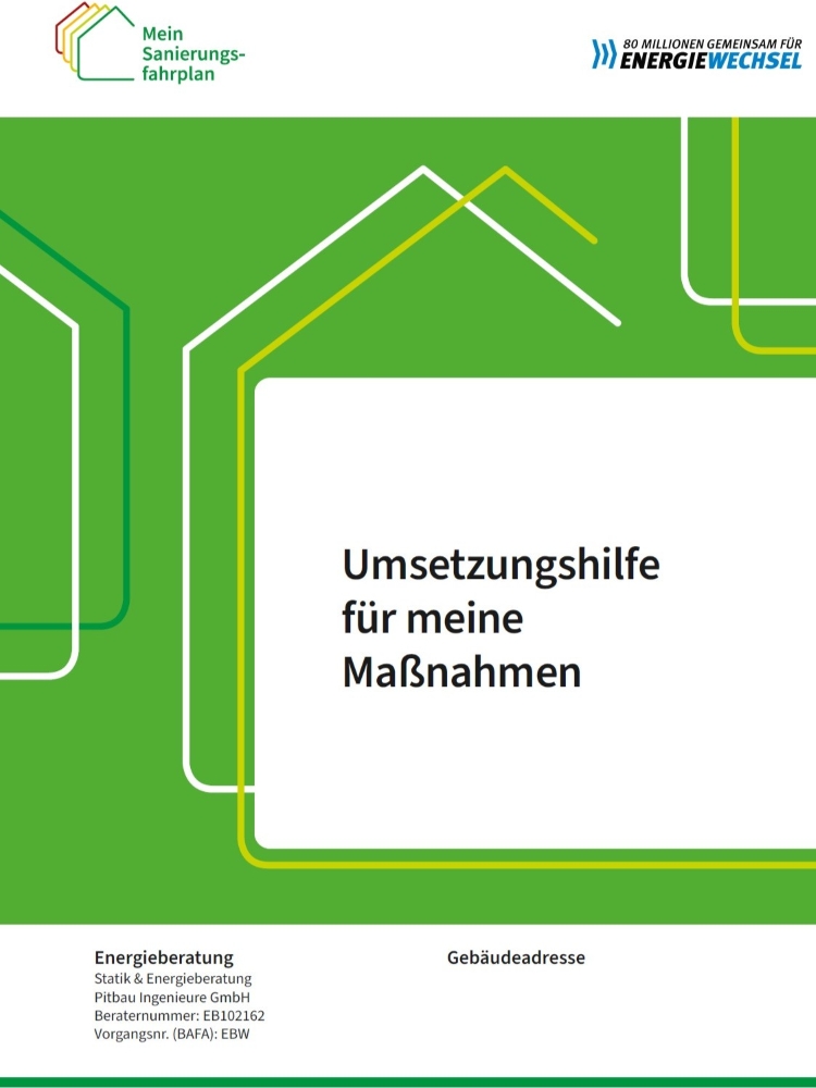 Titelblatt „Umsetzungshilfe für meine Maßnahmen“ des individuellen Sanierungsfahrplans