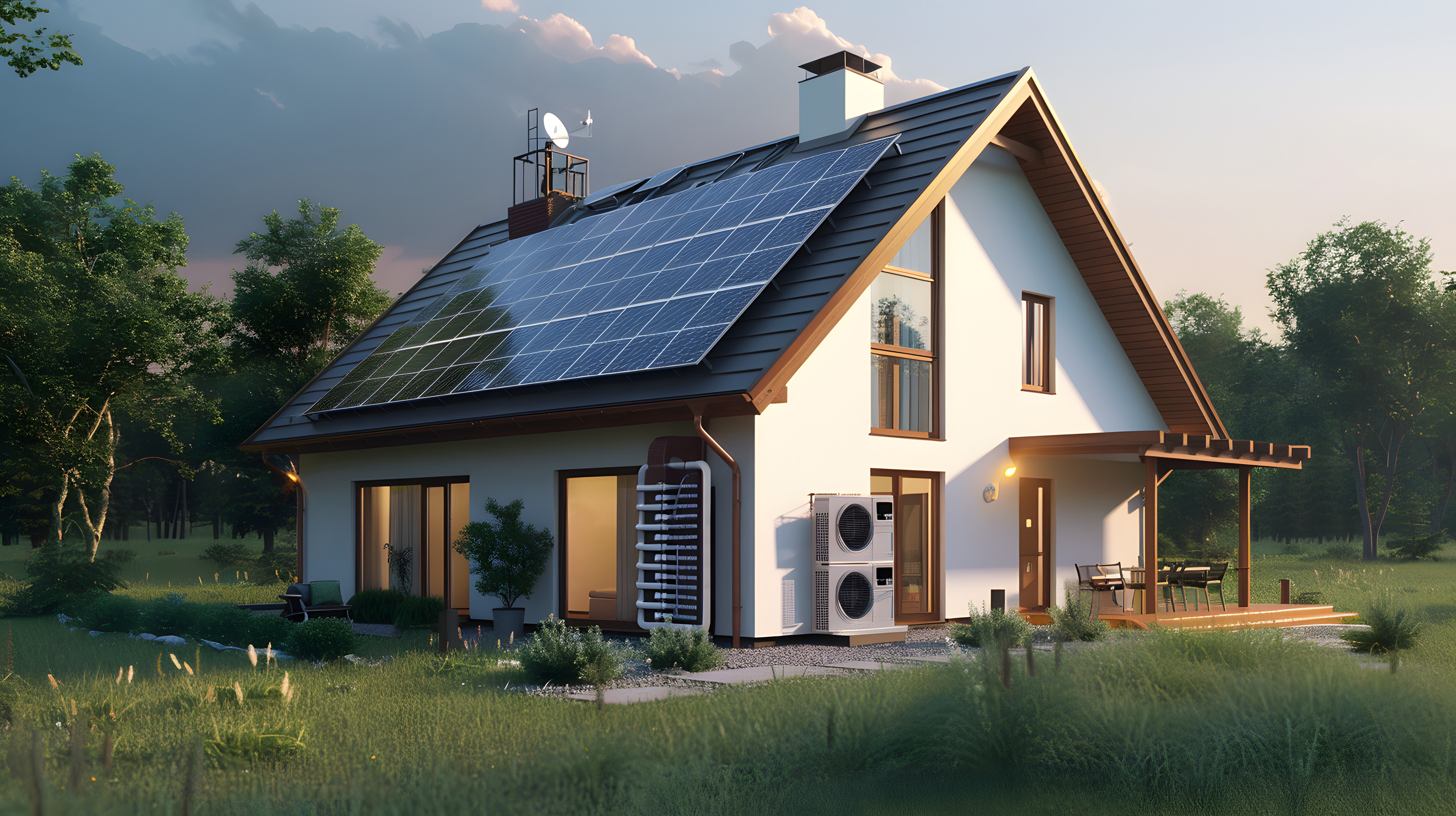 Modernes energieeffizientes Haus mit Solaranlage als Beispiel für nachhaltiges Bauen und nachhaltige Sanierung von Gebäuden